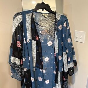 Style & Co. Blue Floral Sheer Top